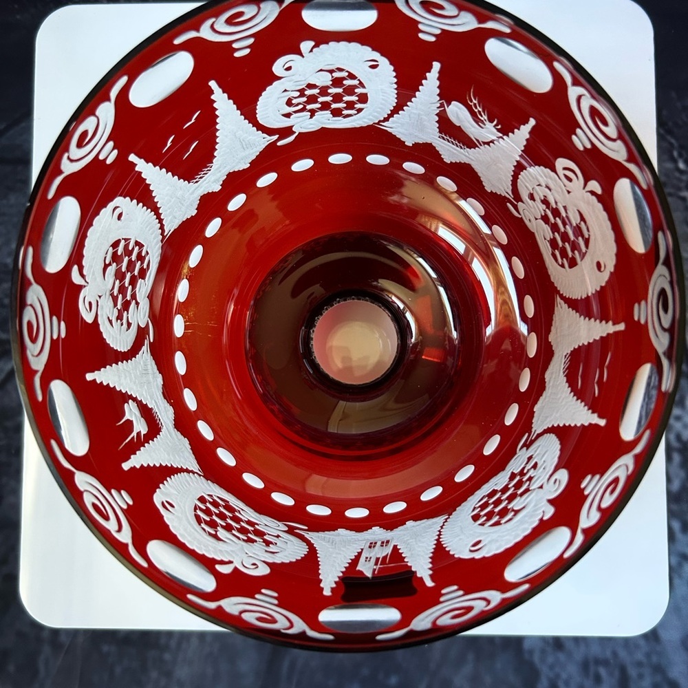 Egermann Czech Republic Bohemian Ruby Red Footed Compote Bowl - Picture 3 of 8